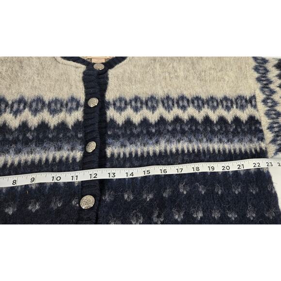 Vintage Woolrich Fair Isle Full Button Cardigan Navy Womens L Wool Blend Chunky - Picture 3 of 6